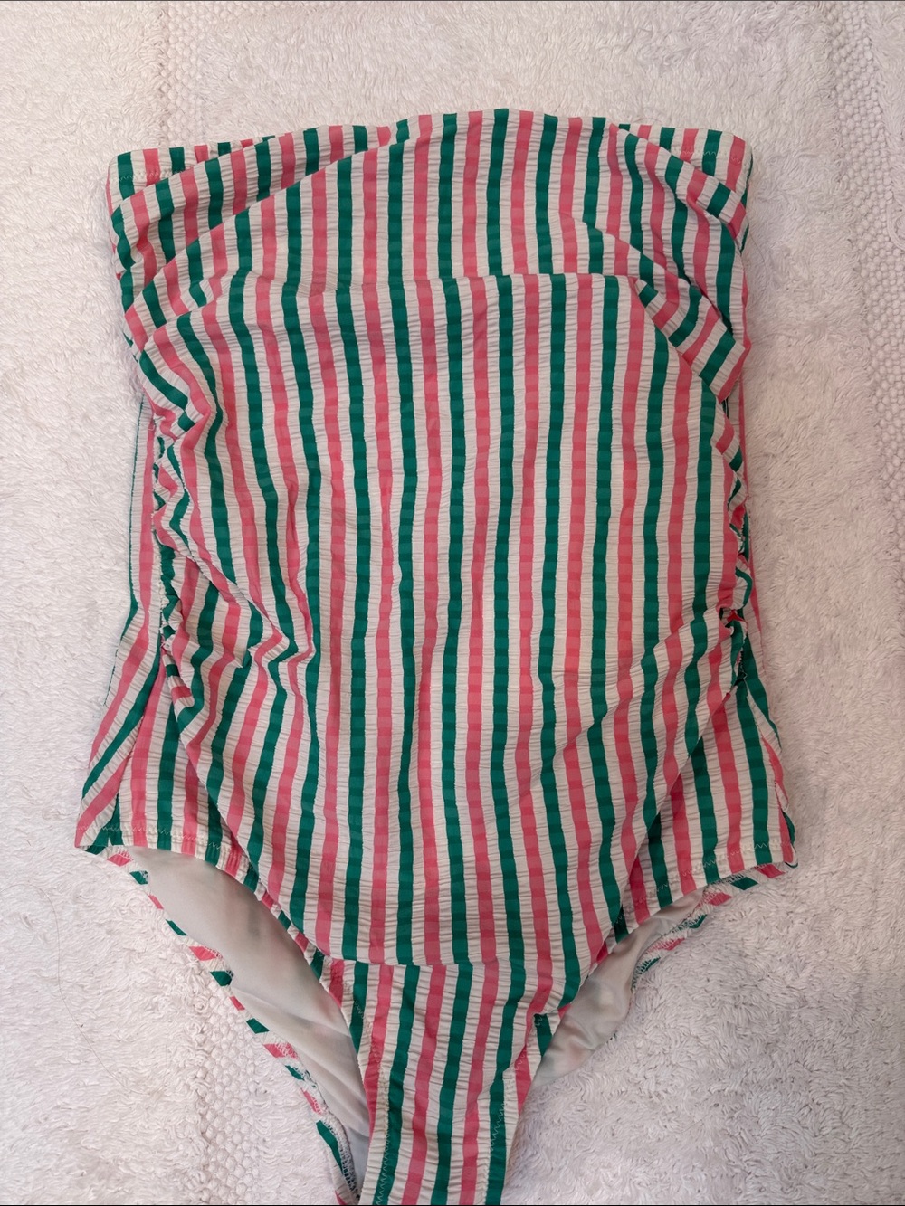 J. Crew women Pink and Green Striped bandeau bathing suit size 2 seersucker
